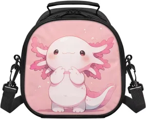 Gomyblomy Cute Axolotl Lunch Bag for Girls 4-6 6-8 Kids Pink Lunch Box with Strap Insulated Bento Lunch Bags Thermal Snack Container Reusable Meal Kit for School Picnic Travel