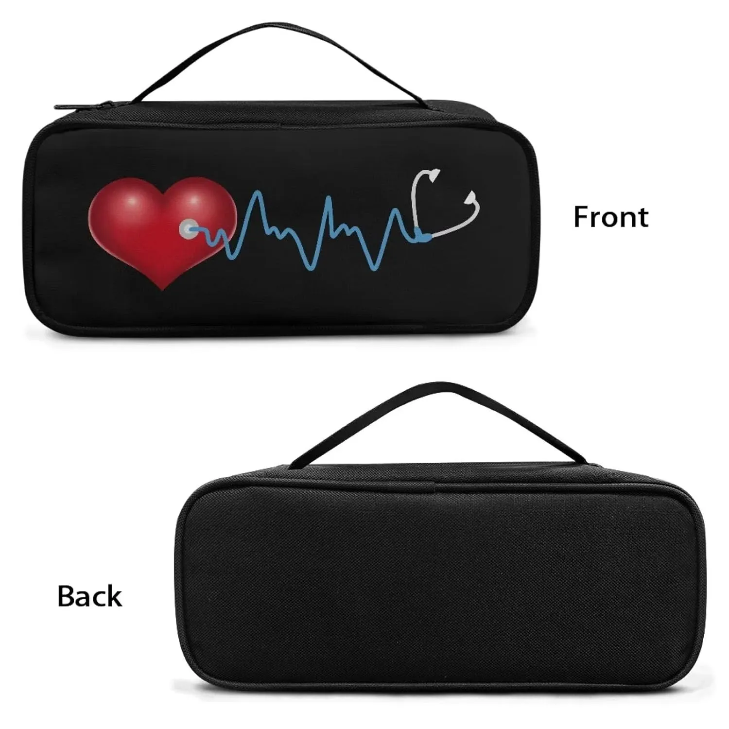 Gomyblomy Heart Print Stethoscope Case Lightweight Stethoscope Holder Storage Bag with Extra Room for Nurses and Doctors, Black Stethoscope Carrying Case Fit for Most Stethoscopes