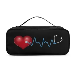 Gomyblomy Heart Print Stethoscope Case Lightweight Stethoscope Holder Storage Bag with Extra Room for Nurses and Doctors, Black Stethoscope Carrying Case Fit for Most Stethoscopes
