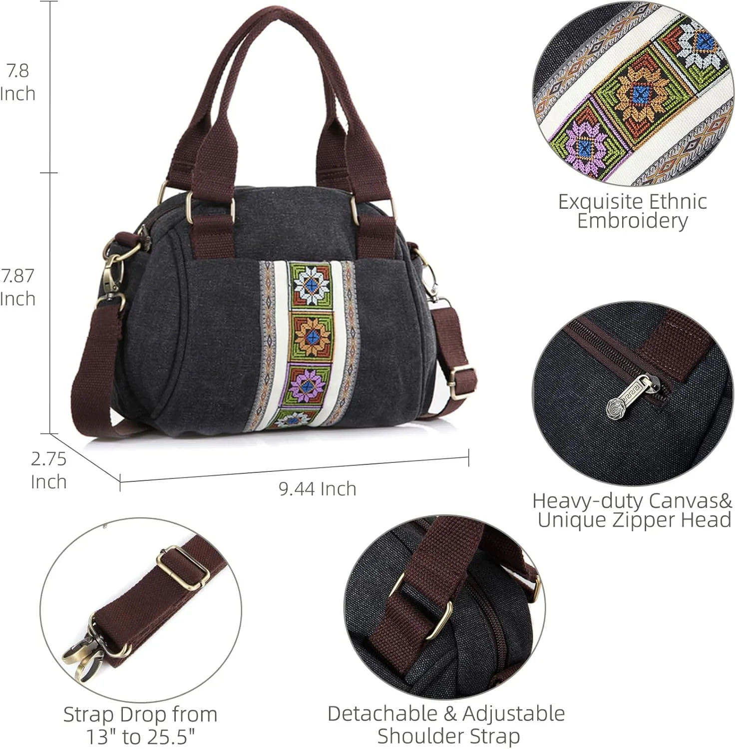 Goodhan Embroidery Canvas Crossbody Bag Cell phone Pouch Coin Purse for Women