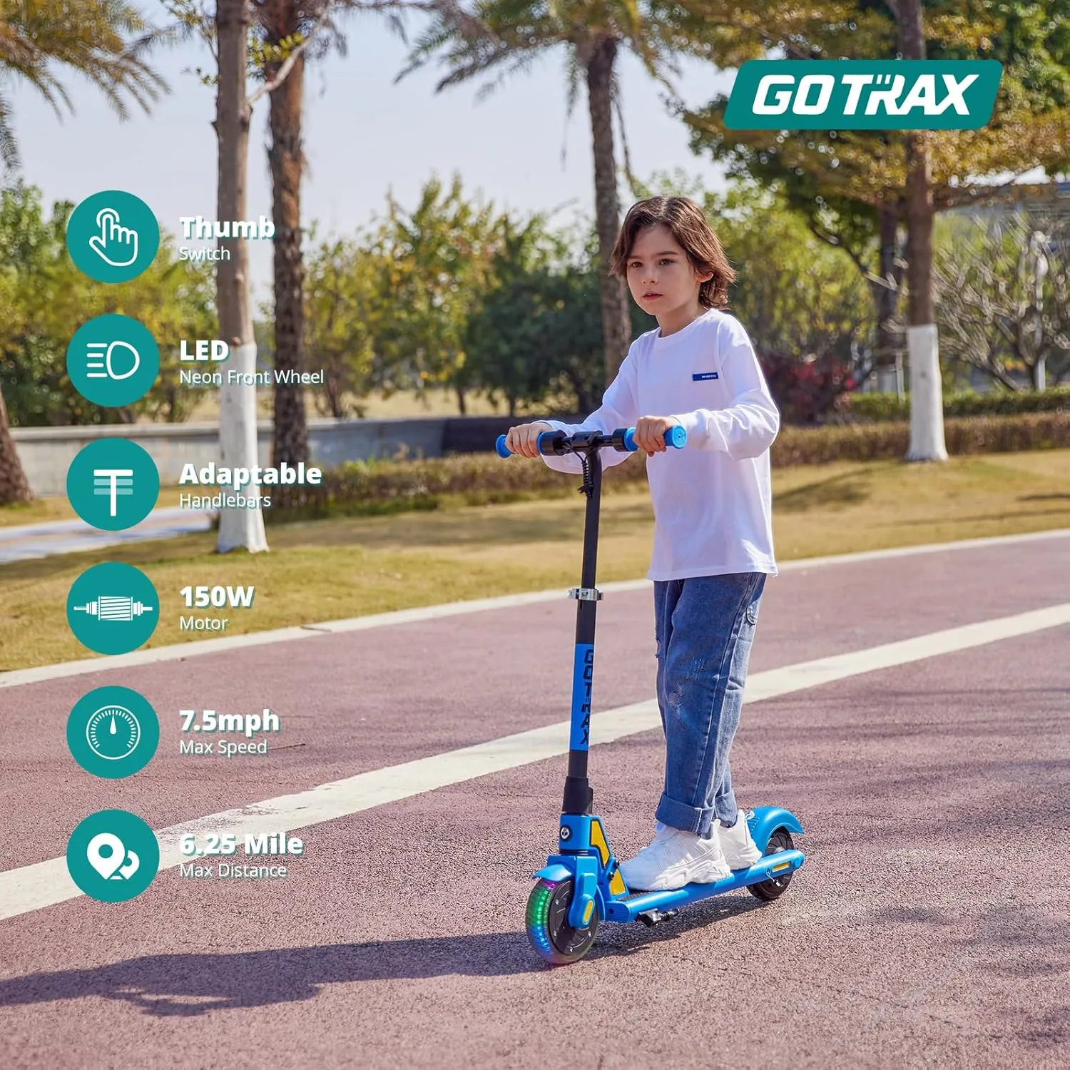 Gotrax GKS Lumios Electric Scooter for Kids 6-12, Thumb-Button Control, 150W Motor and 6" LED Front Wheel Kick Scooter, Up to 6.25 Miles and 7.5mph, UL Certified Kids Electric Scooter