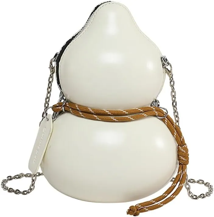 Gourd Shaped Water Bottle Crossbody Bag, PU Leather Novelty Funny Unique Chain Handbag Purse with Adjustable Shoulder Strap