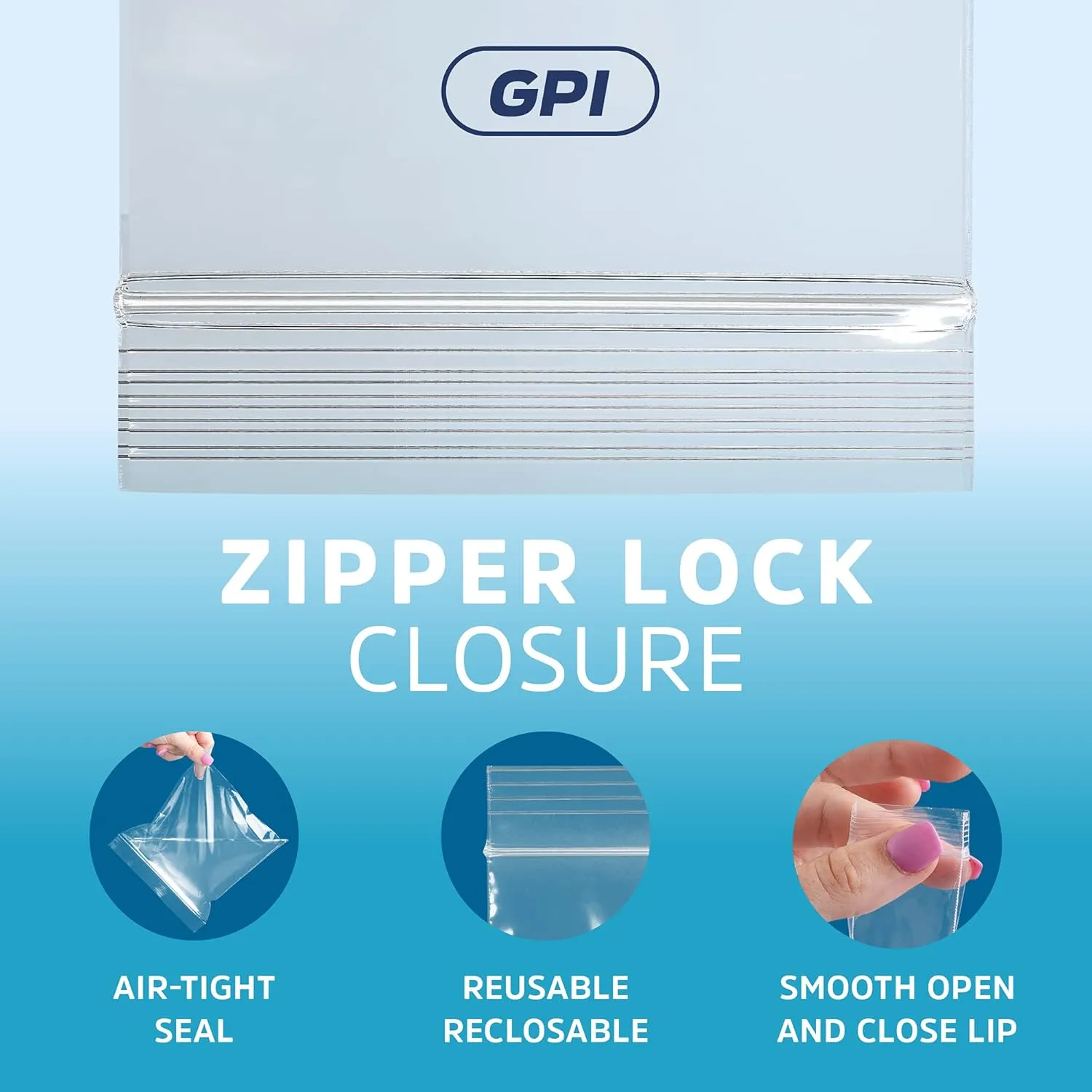 GPI - 13" x 13" Pack of 100, Clear Plastic Reclosable Zip Bags, Large Bulk 2 mil Thick Strong & Durable Poly Baggies with Resealable Zip Top Lock for Scrapbook, Travel, Storage, Packaging & Shipping.