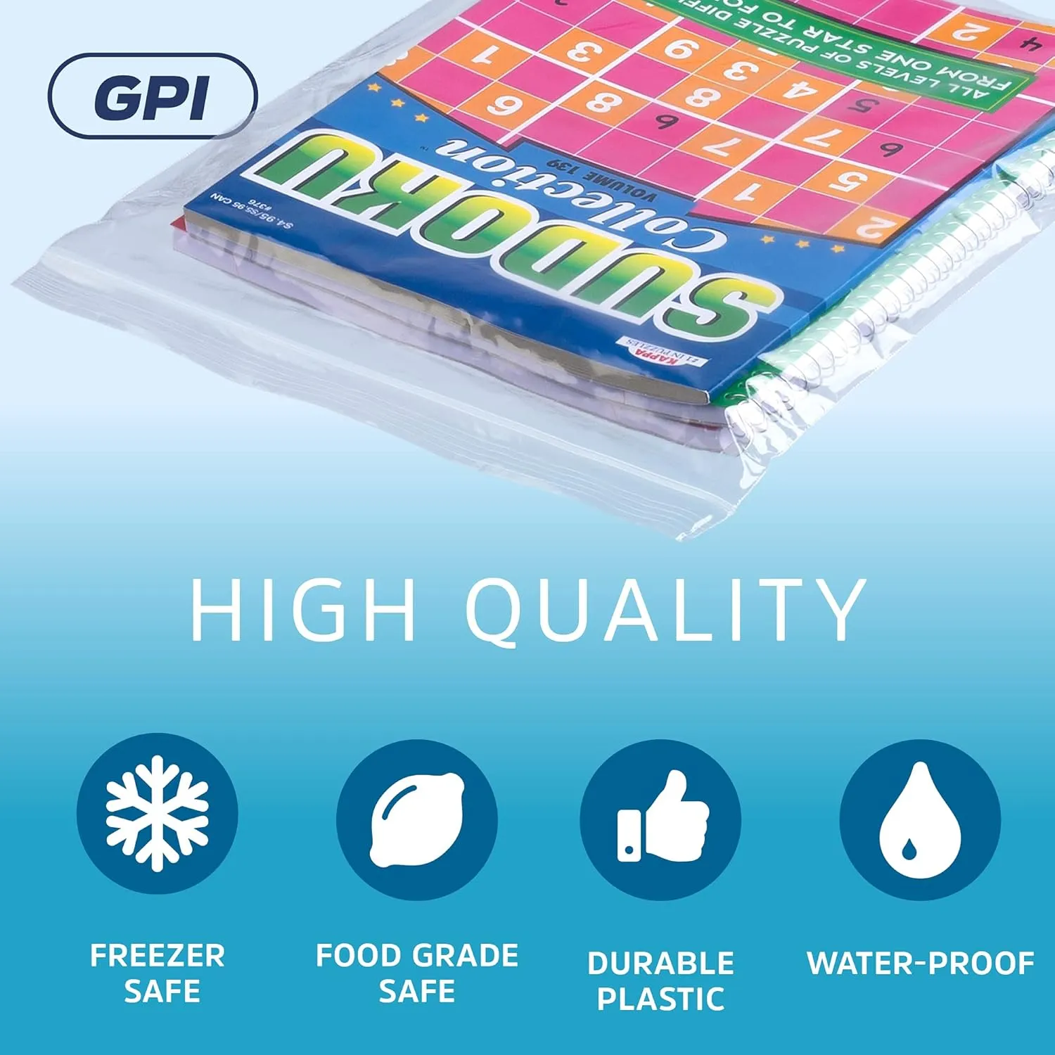 GPI - 13" x 13" Pack of 100, Clear Plastic Reclosable Zip Bags, Large Bulk 2 mil Thick Strong & Durable Poly Baggies with Resealable Zip Top Lock for Scrapbook, Travel, Storage, Packaging & Shipping.