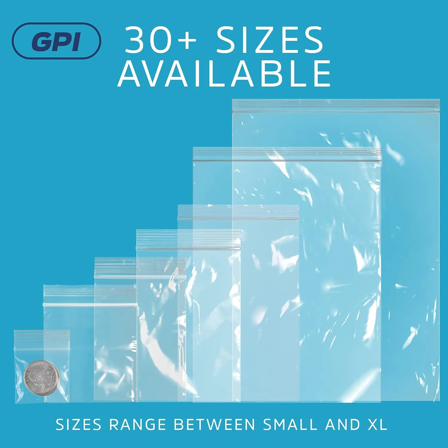 GPI - PACK of 500 5" x 5" CLEAR PLASTIC RECLOSABLE ZIP BAGS - Bulk 2 mil Thick Strong & Durable Poly Baggies with Resealable Zip Top Lock for Travel, Storage, Packaging & Shipping.
