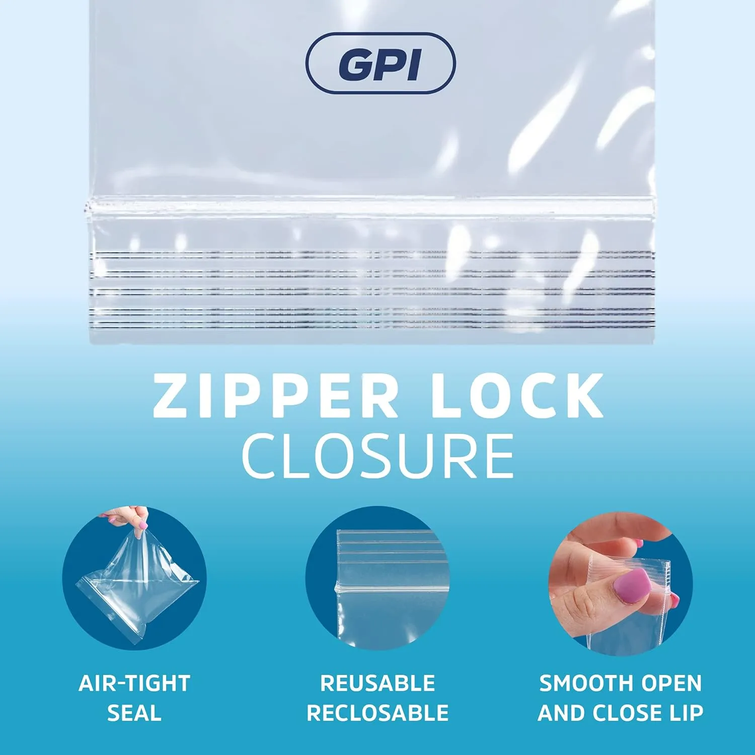 GPI - PACK of 500 5" x 5" CLEAR PLASTIC RECLOSABLE ZIP BAGS - Bulk 2 mil Thick Strong & Durable Poly Baggies with Resealable Zip Top Lock for Travel, Storage, Packaging & Shipping.
