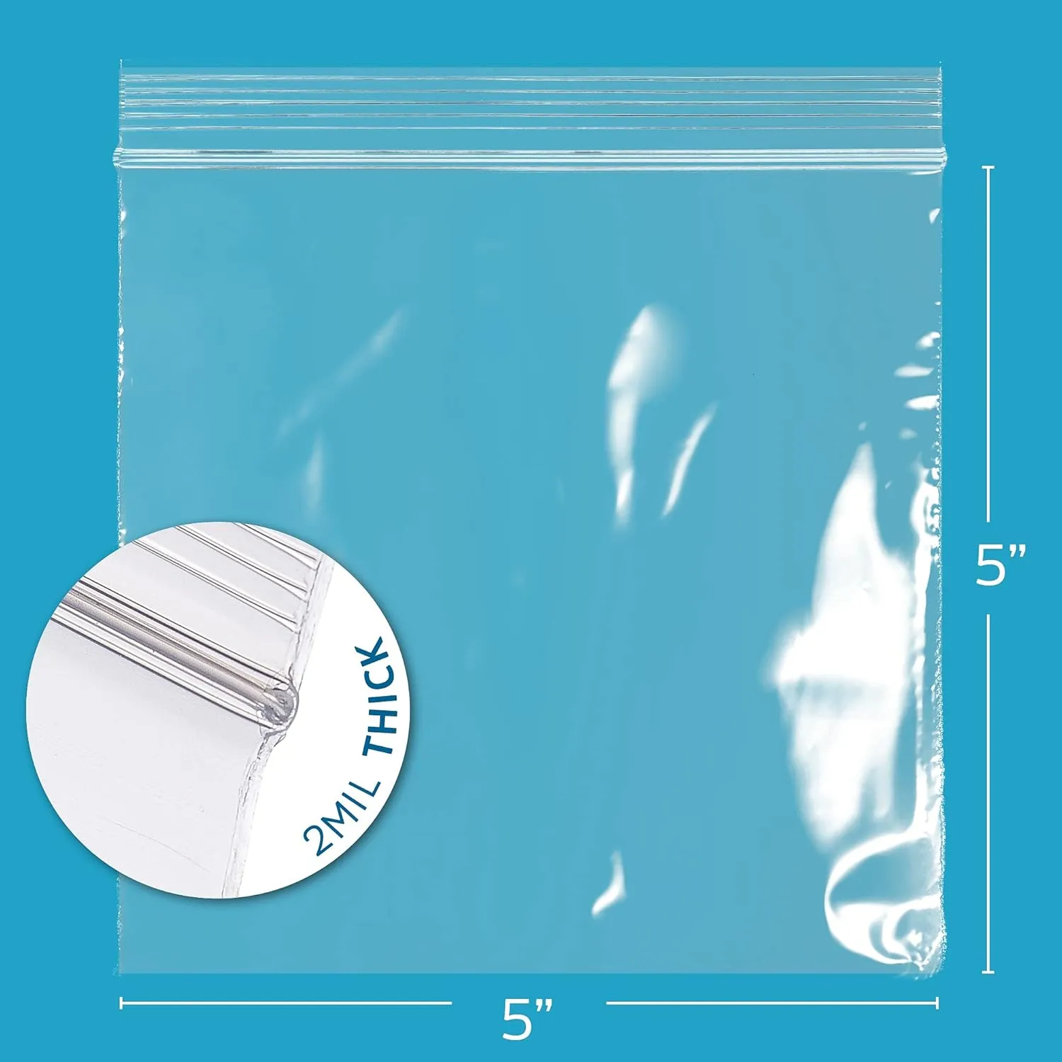 GPI - PACK of 500 5" x 5" CLEAR PLASTIC RECLOSABLE ZIP BAGS - Bulk 2 mil Thick Strong & Durable Poly Baggies with Resealable Zip Top Lock for Travel, Storage, Packaging & Shipping.