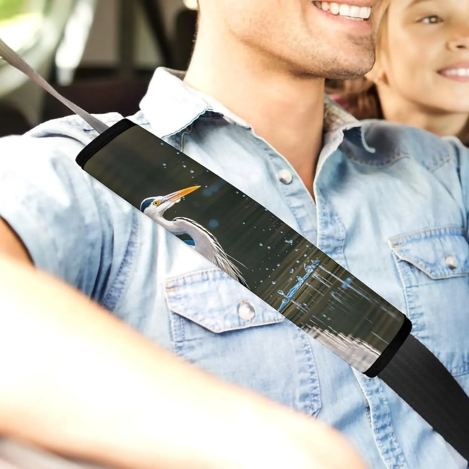 Gray Heron Print in Water Auto Seat Belt Cover 1PCS Universal Car Seat Belt Shoulder Protector Pad, Protect Your Shoulders and Neck for Car Seat Belt, Shoulder Bag, Backpack