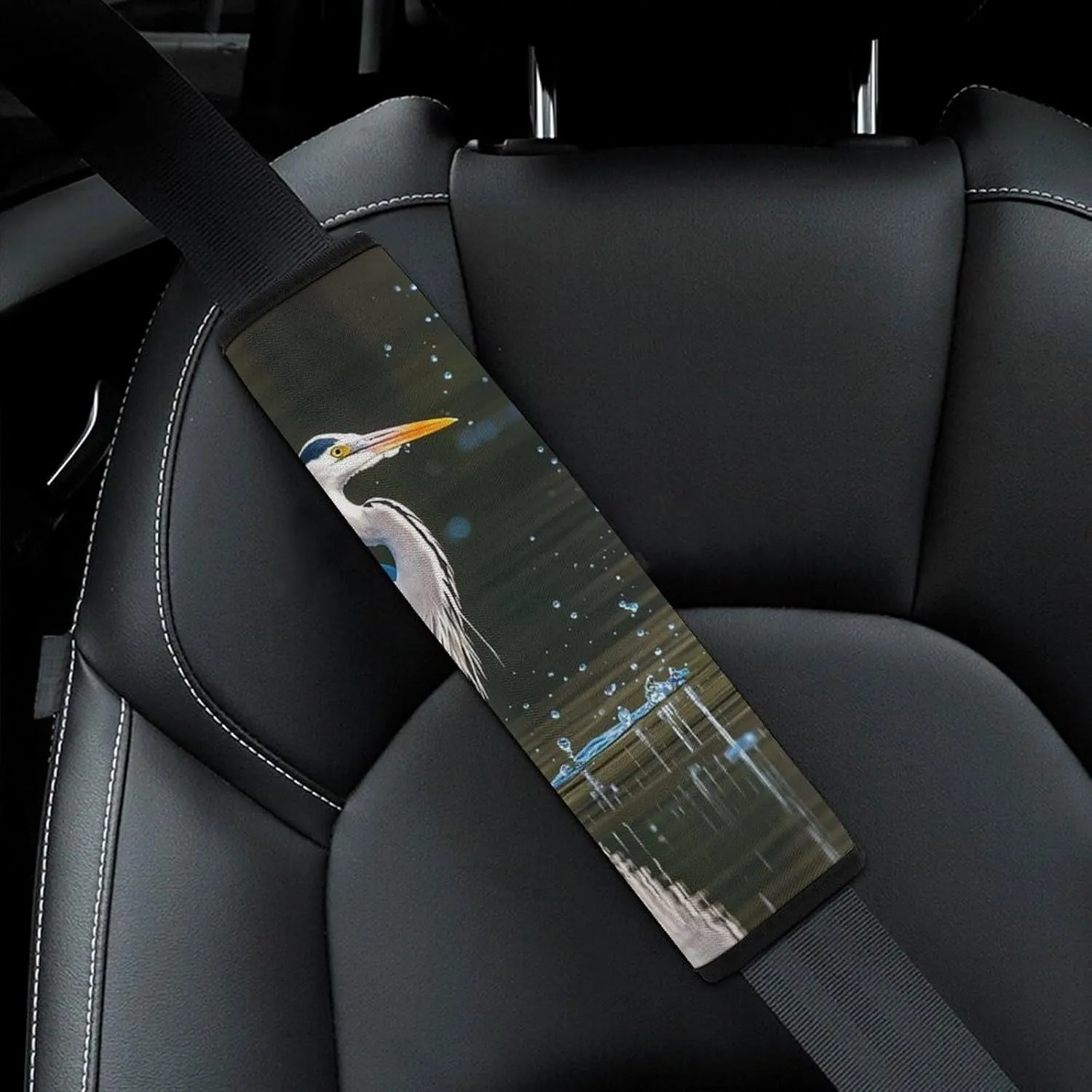 Gray Heron Print in Water Auto Seat Belt Cover 1PCS Universal Car Seat Belt Shoulder Protector Pad, Protect Your Shoulders and Neck for Car Seat Belt, Shoulder Bag, Backpack