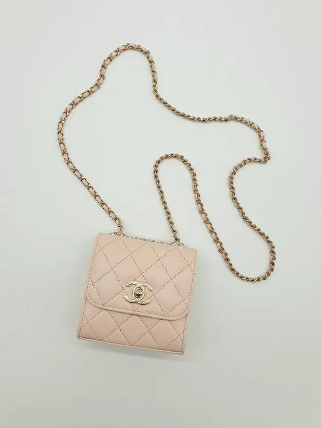 Great discounts Logo Cross Mini Chanel Pink Beige CC Long-term Leather Chain Bag