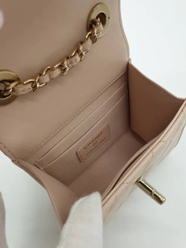 Great discounts Logo Cross Mini Chanel Pink Beige CC Long-term Leather Chain Bag
