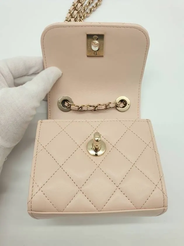 Great discounts Logo Cross Mini Chanel Pink Beige CC Long-term Leather Chain Bag