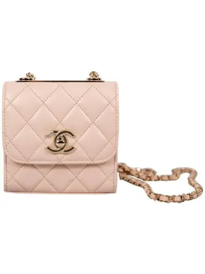 Great discounts Logo Cross Mini Chanel Pink Beige CC Long-term Leather Chain Bag