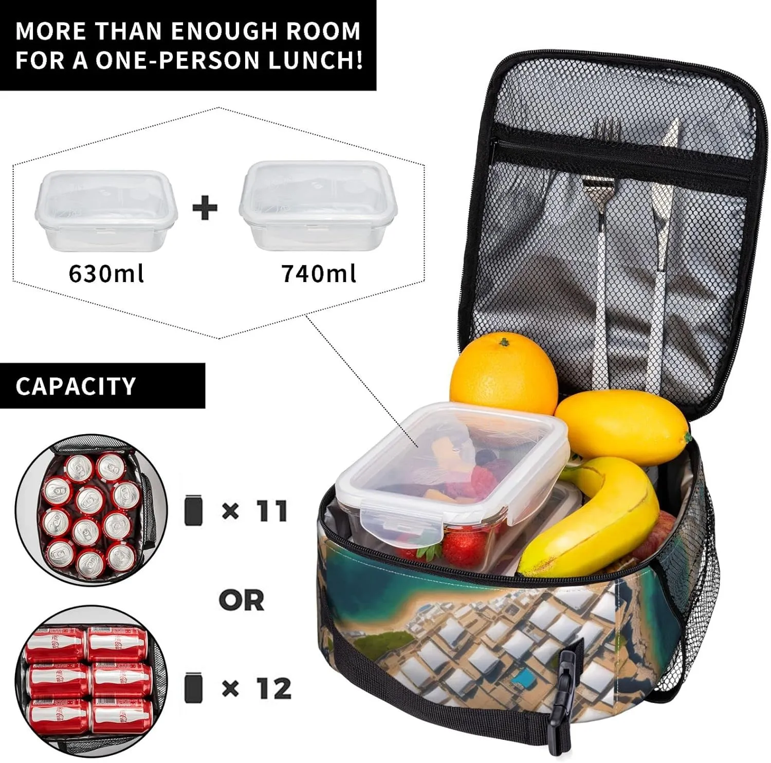 Greek Architecture Printed Patterns Lunch Bag Insulated Lunch Tote For Women And Men'S Office Work Travel Picnic
