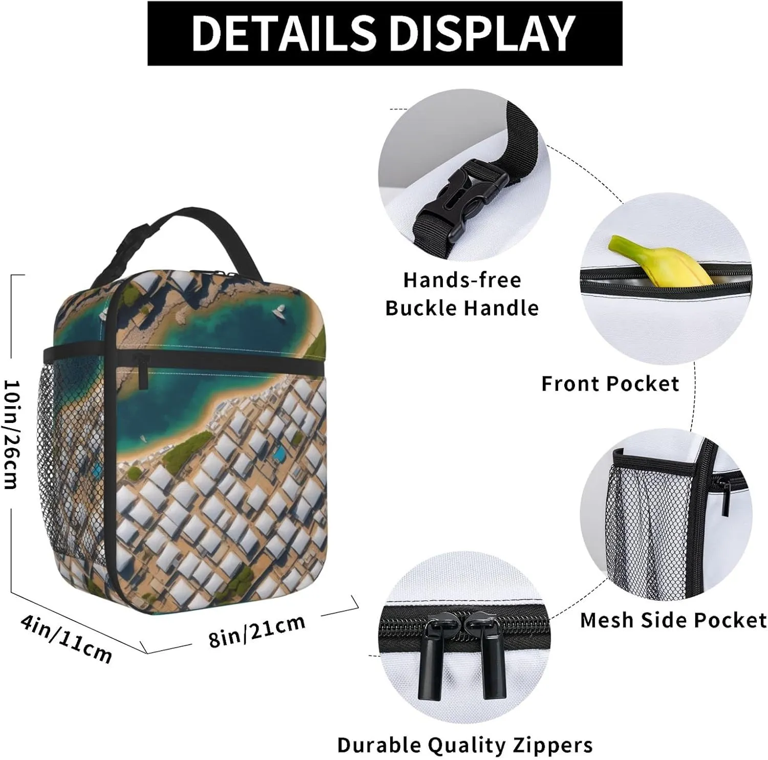 Greek Architecture Printed Patterns Lunch Bag Insulated Lunch Tote For Women And Men'S Office Work Travel Picnic