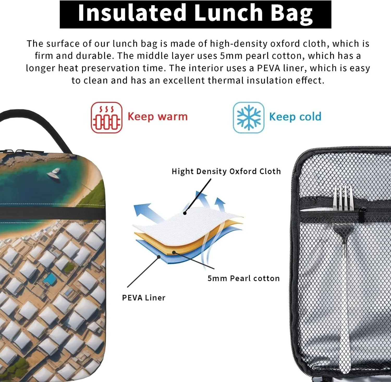 Greek Architecture Printed Patterns Lunch Bag Insulated Lunch Tote For Women And Men'S Office Work Travel Picnic