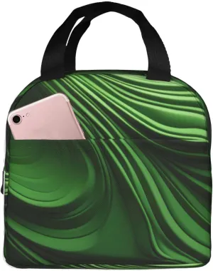 Green Curve Texture print Lunch Bag, Food Handbags Case, Leakproof Insulated, for Work/Picnic/Beach/Travel