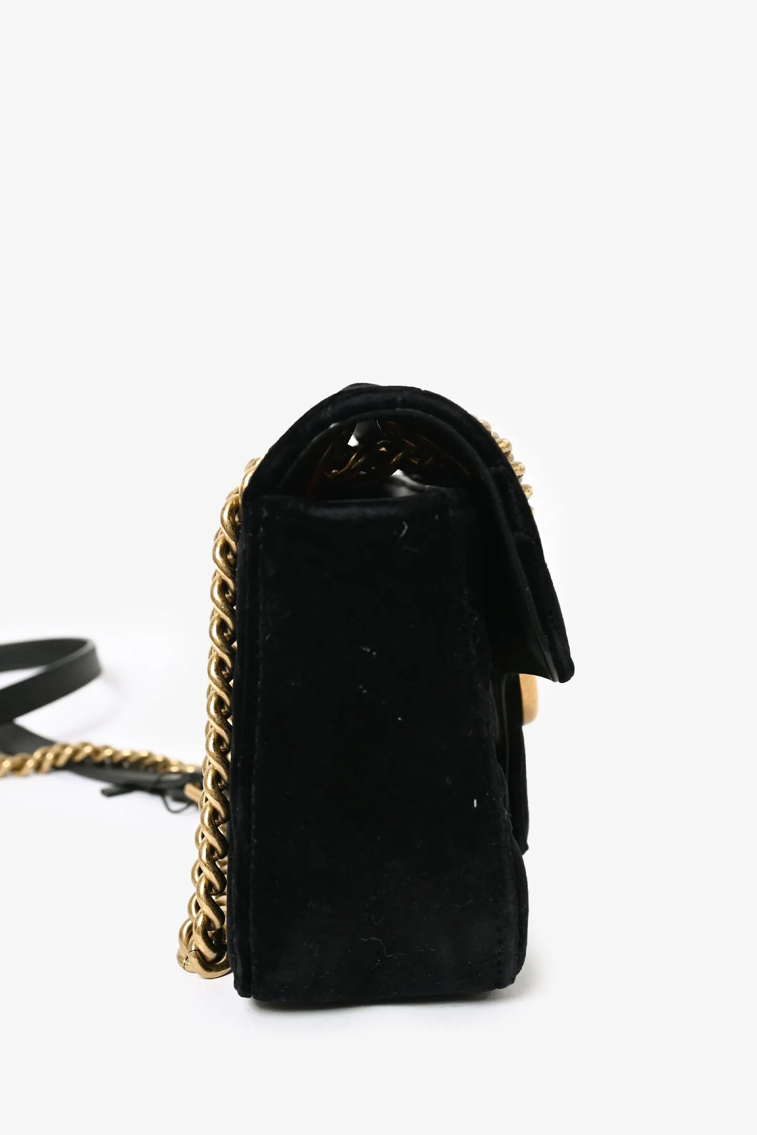 Gucci Black Velvet Marmont Mini Chain Crossbody Bag