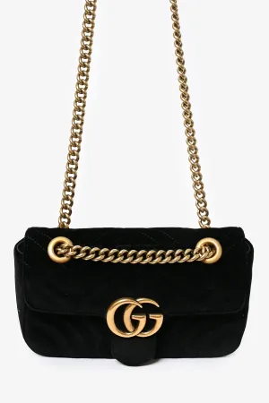 Gucci Black Velvet Marmont Mini Chain Crossbody Bag