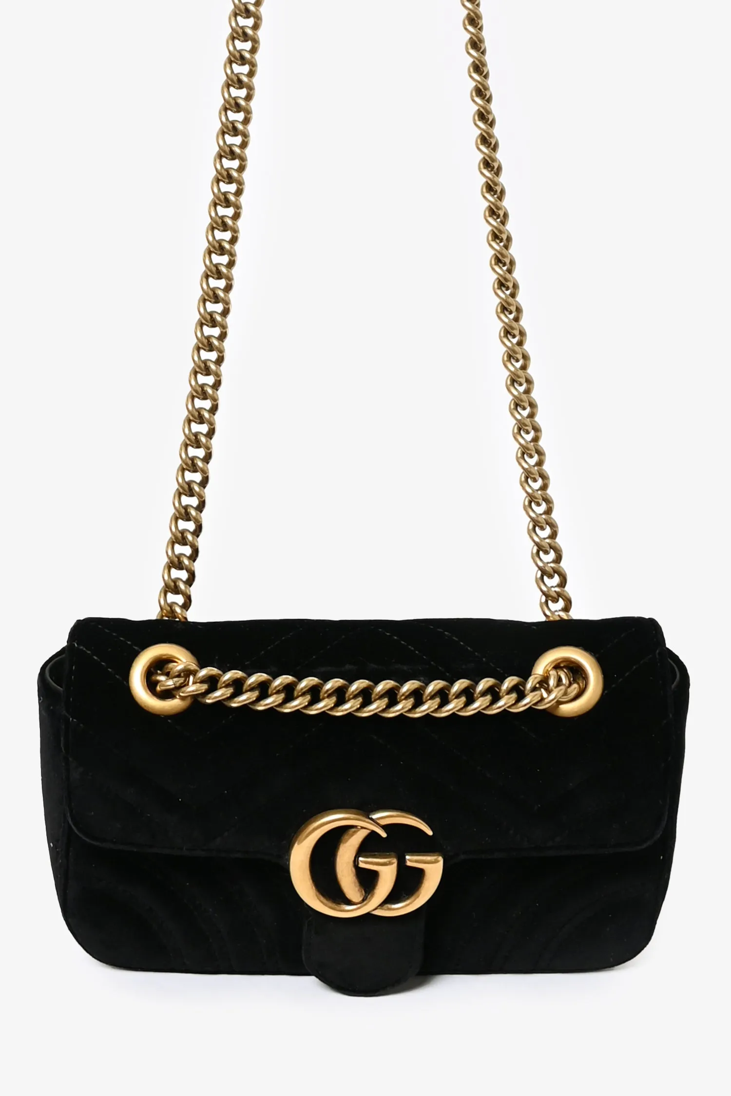 Gucci Black Velvet Marmont Mini Chain Crossbody Bag