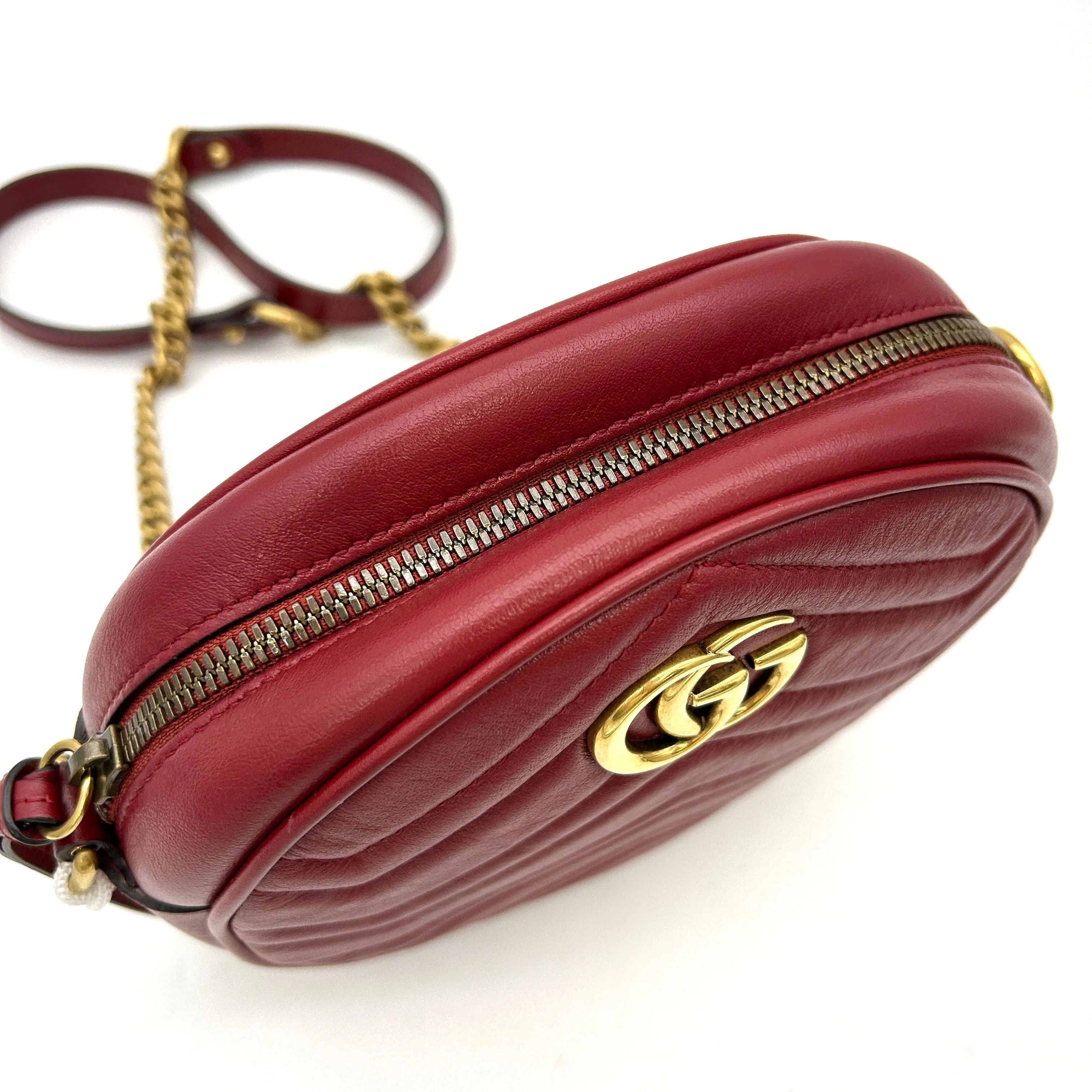 Gucci Marmont Round Bag Red Matelasse Leather  LA29084