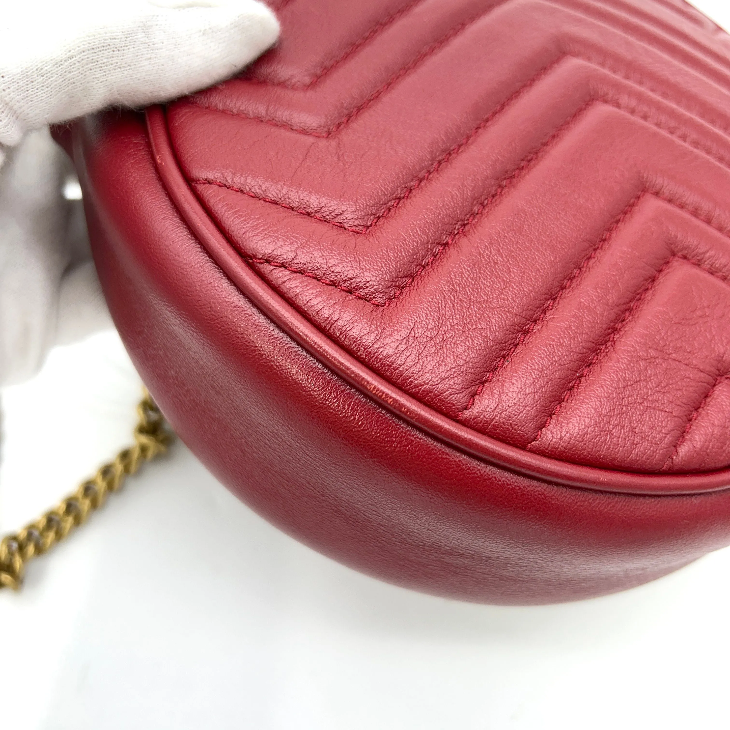 Gucci Marmont Round Bag Red Matelasse Leather  LA29084