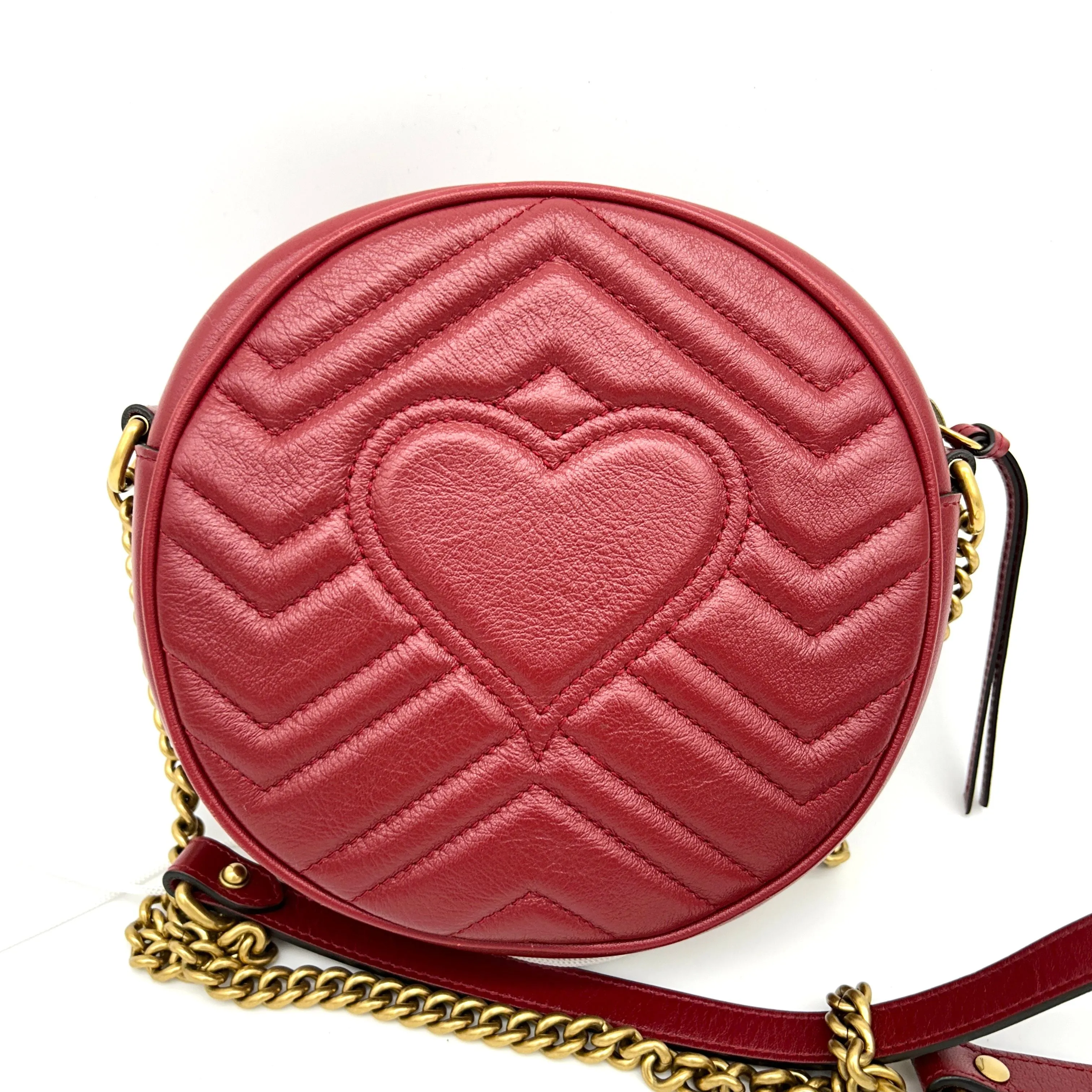 Gucci Marmont Round Bag Red Matelasse Leather  LA29084