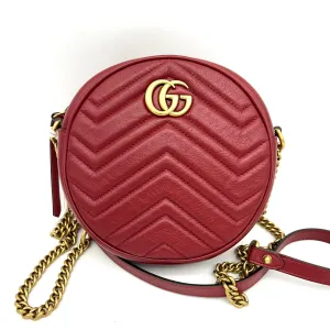 Gucci Marmont Round Bag Red Matelasse Leather  LA29084