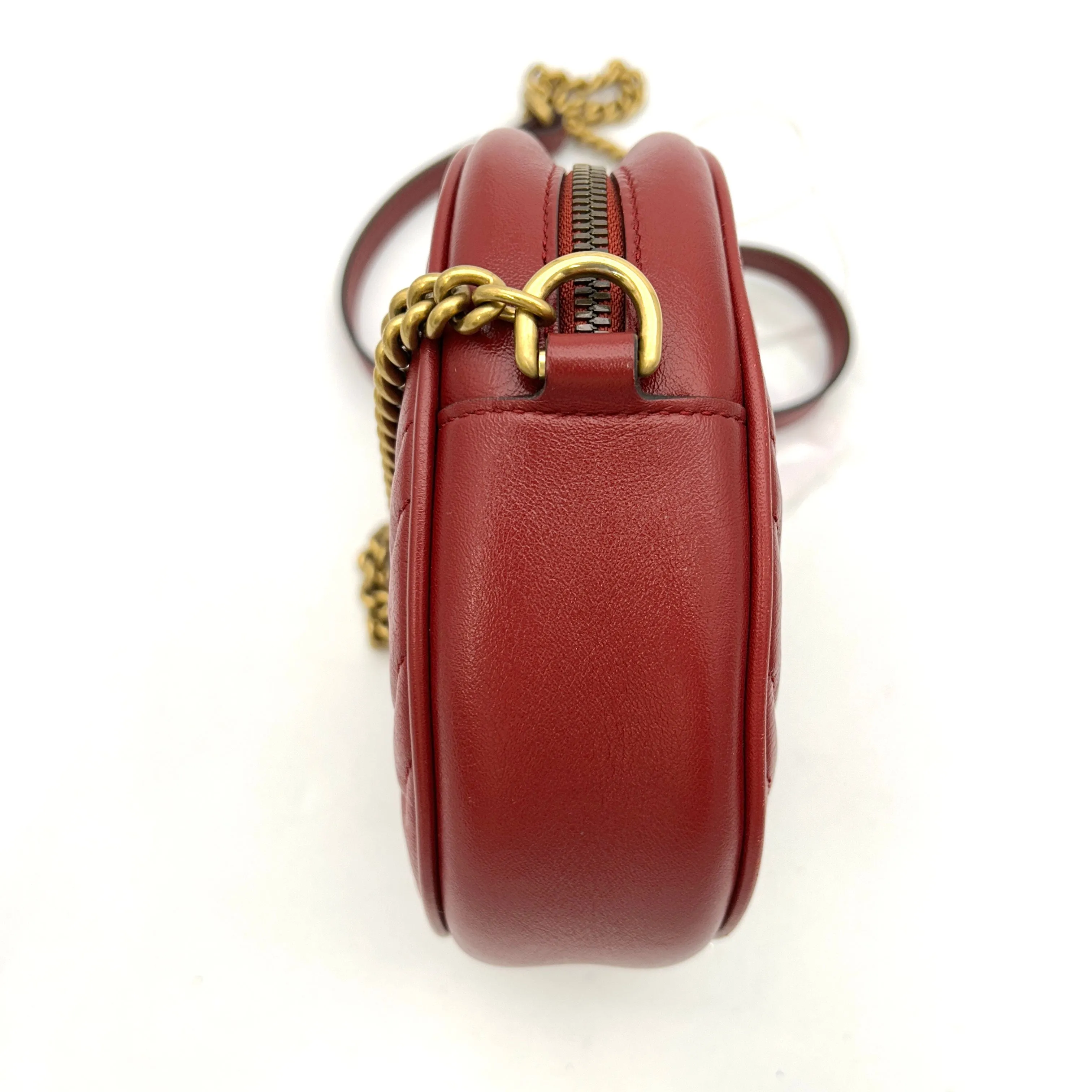 Gucci Marmont Round Bag Red Matelasse Leather  LA29084