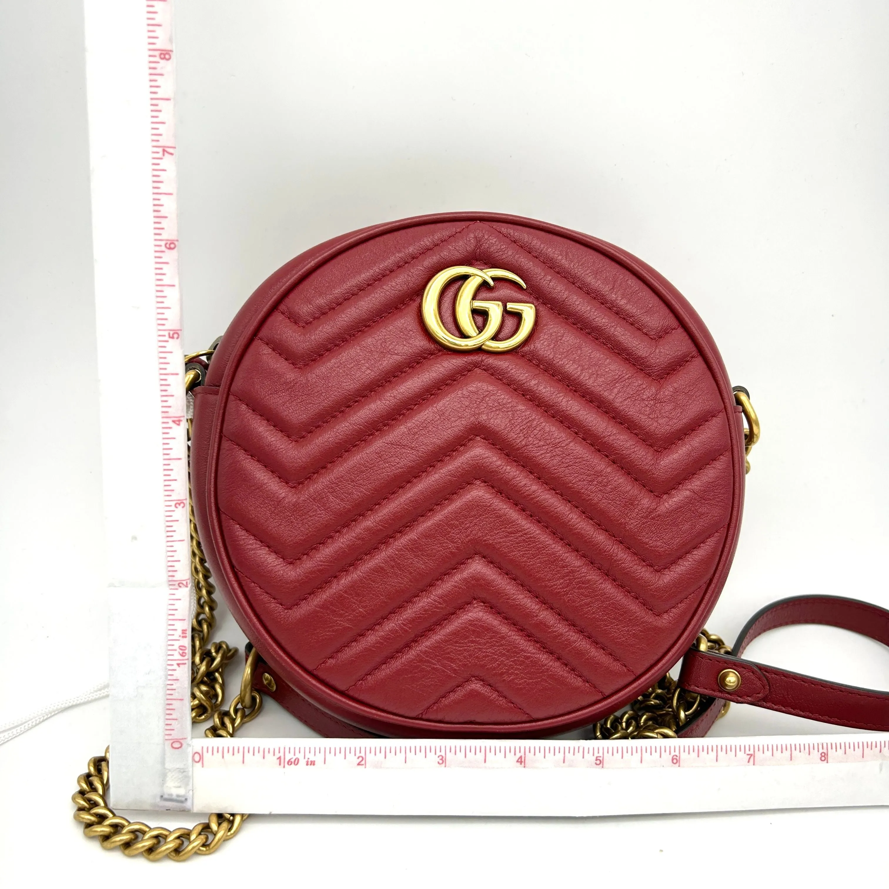 Gucci Marmont Round Bag Red Matelasse Leather  LA29084