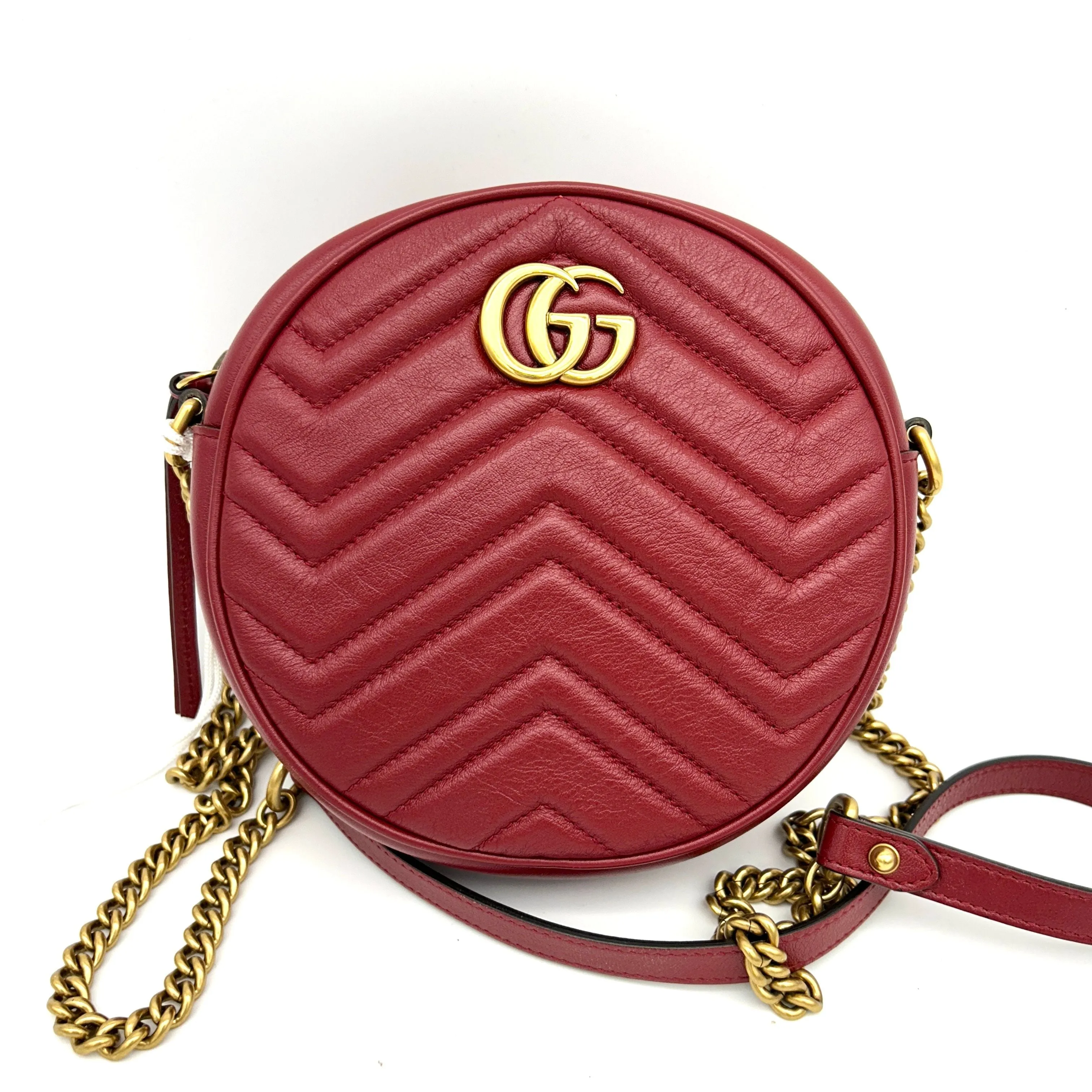 Gucci Marmont Round Bag Red Matelasse Leather  LA29084