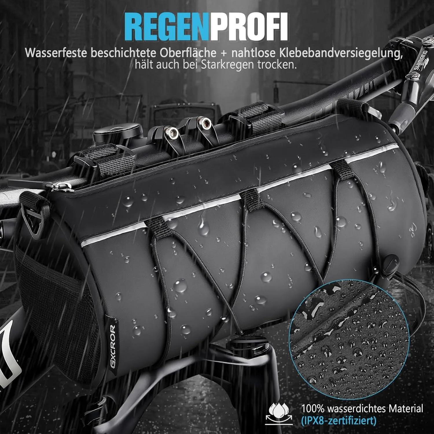 GXCROR Bike Handlebar Bag Waterproof 2.4L - Bicycle Front Bag Frame Storage Roll Bag Mountain Road, Bag Professional Cycling Accessories, Convertible to Crossbody Sling & Hand Carry Bag Handlebar Bag