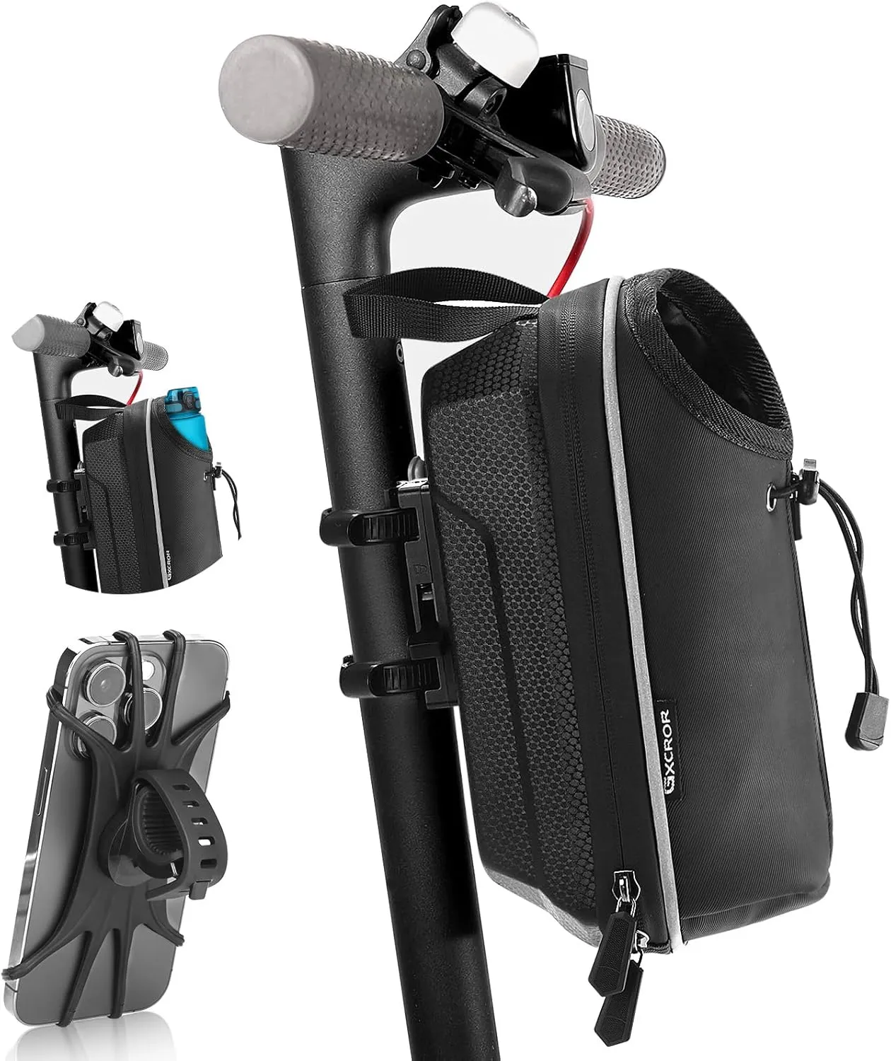 GXCROR Electric Scooter Bag 2L Large Capacity, Waterproof Front Hanging Storage Bag, Portable Handlebar Bag for Carrying Phone, Bottle, Charger Tools