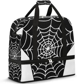 Gym Bag for Men Women, Carry on Travel Duffel Bag with Trolley Sleeve, Black and White Waterproof Weekender Overnight Bags with Shoes and Wet Clothes Compartment for Sleepover Workout Sports