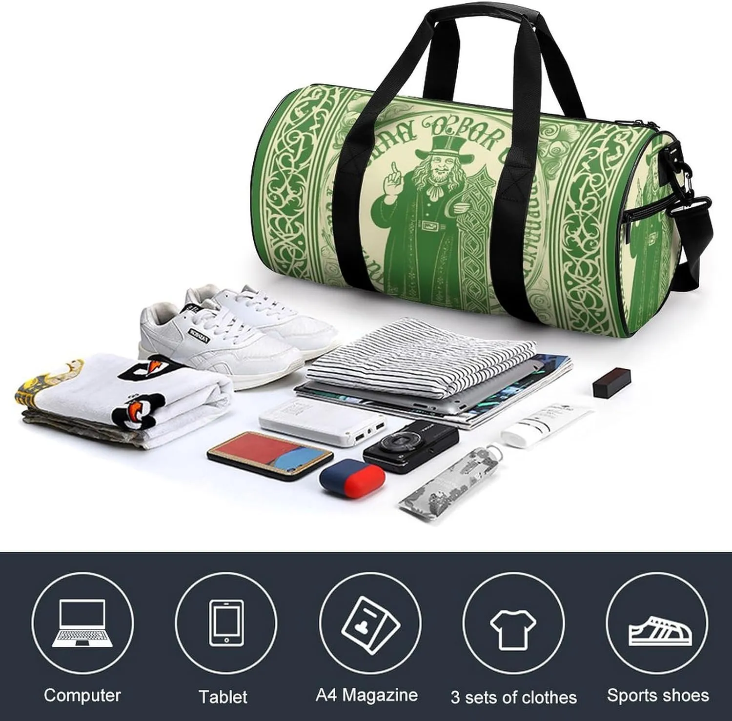 Gym Bags for Men Women Irish Blessing St Patrick's Day Duffle Bag Travel Overnight Bag with Shoe Compartment Tote Bags