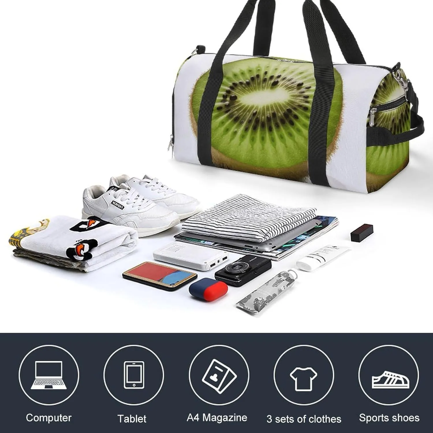 Gym Bags Small Green Kiwi Duffel Bag Overnight Bag with Shoe Compartment Carryon Bag for Men Women