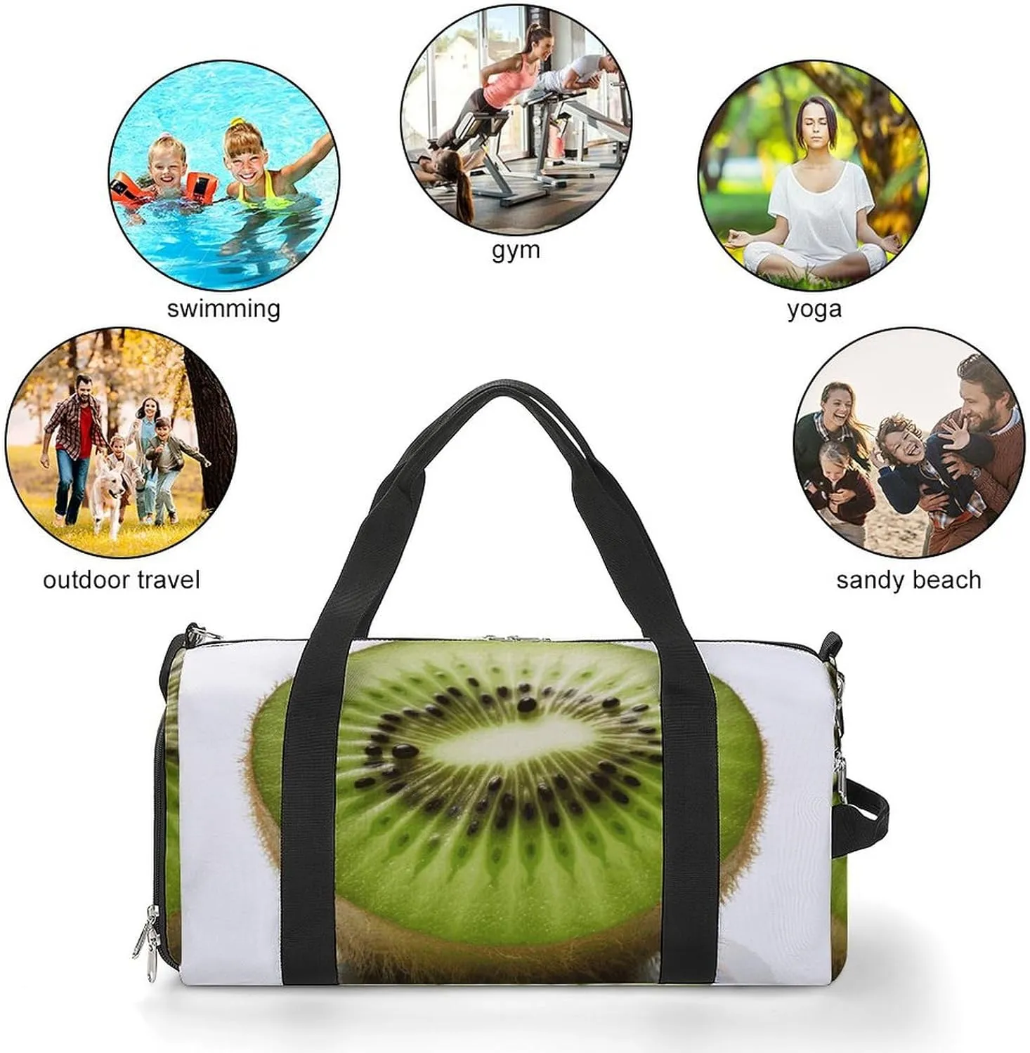Gym Bags Small Green Kiwi Duffel Bag Overnight Bag with Shoe Compartment Carryon Bag for Men Women