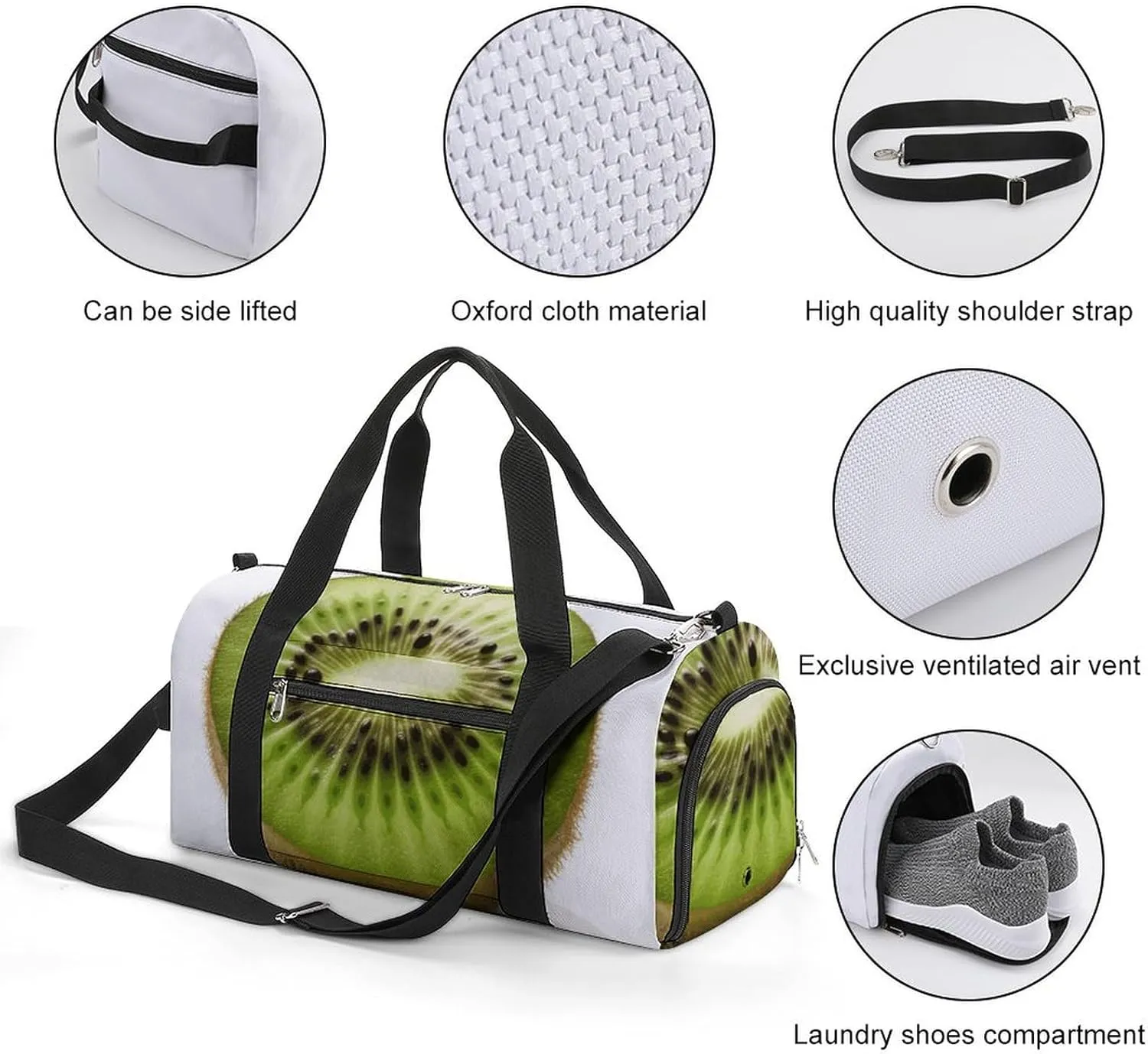 Gym Bags Small Green Kiwi Duffel Bag Overnight Bag with Shoe Compartment Carryon Bag for Men Women