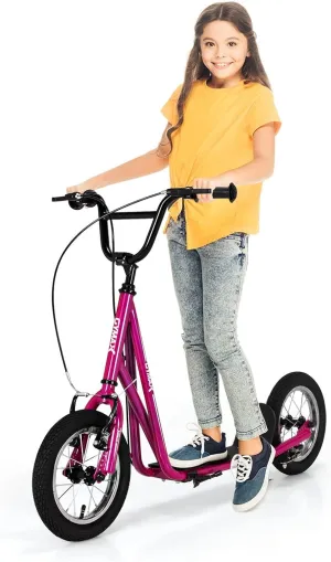 GYMAX Scooter, Kids & Adults Off-Road Scooter with 12" Inflatable Wheels, Adjustable Height Handlebar, V-Type Handbrakes & Axle Pegs for All Terrain, 8 