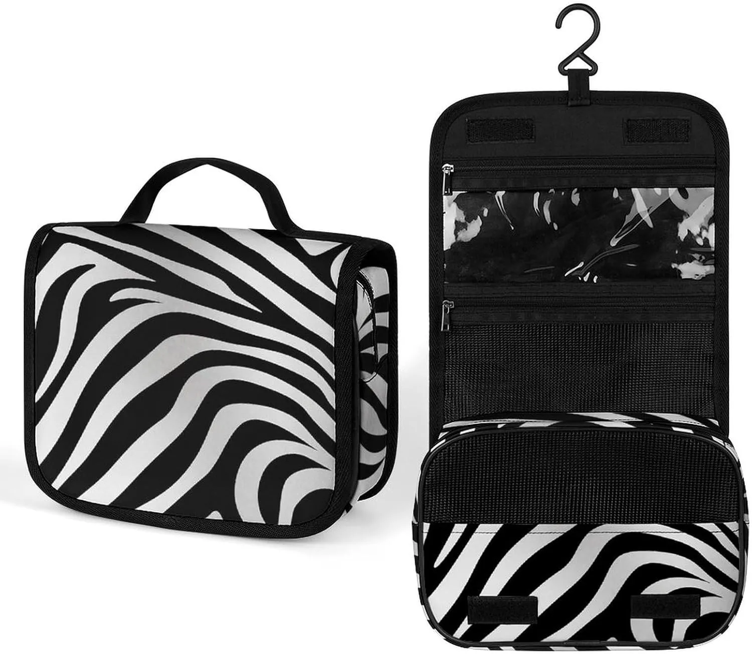 Hanging Zebra Print Printed Toiletry Bag Travel Toiletry Bag Foldable Large-capacity Design Suitable for Travel, Fitness, Camping, Home Use, Etc.