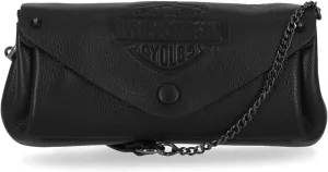 Harley-Davidson Women's Bar & Shield Leather Flap Crossbody Purse - Black