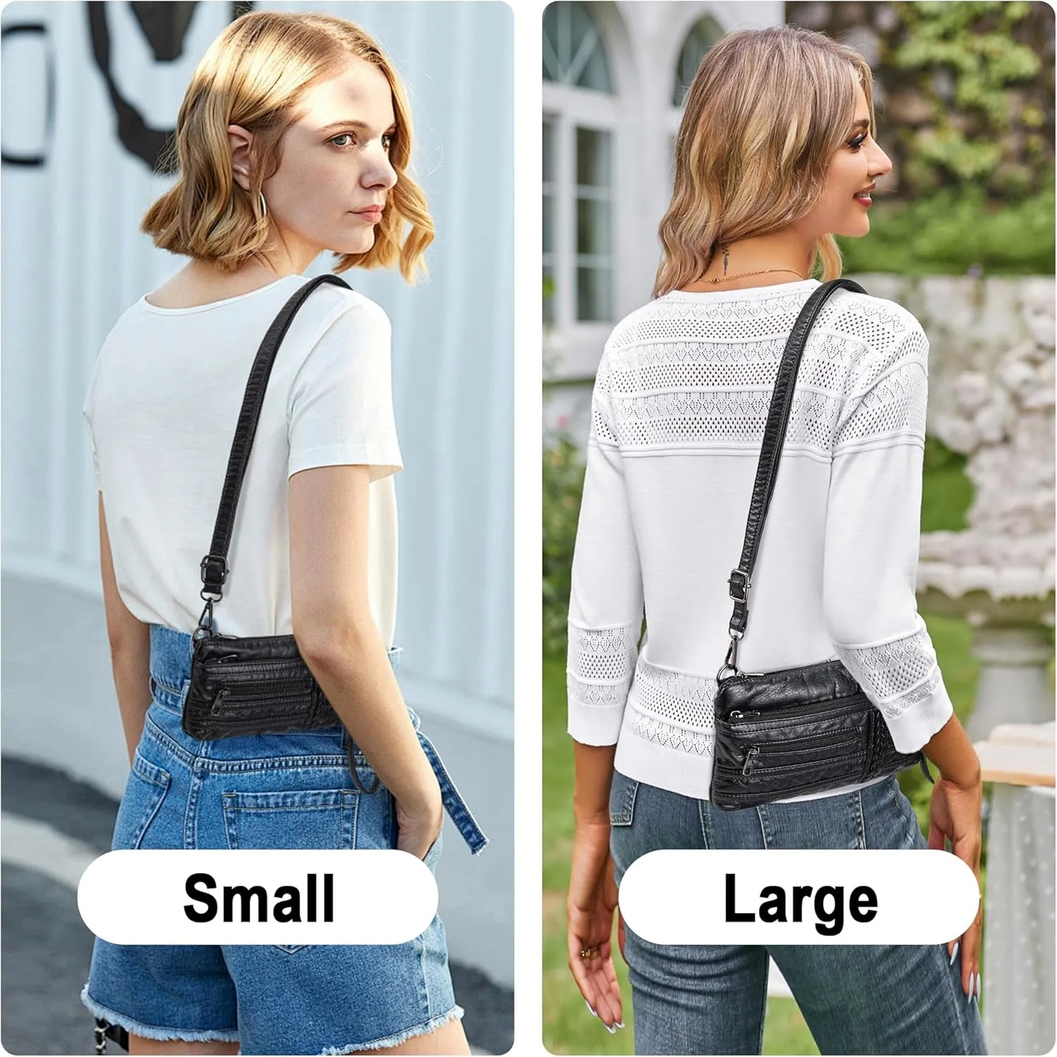 Haytijoe Triple Zip Crossbody Purses Small Crossbody Bags for Women Travel Cell Phone Purse Soft Leather Shoulder Handbags