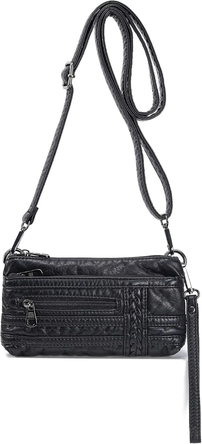 Haytijoe Triple Zip Crossbody Purses Small Crossbody Bags for Women Travel Cell Phone Purse Soft Leather Shoulder Handbags