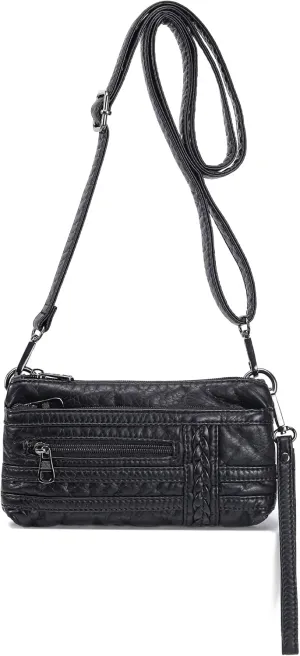 Haytijoe Triple Zip Crossbody Purses Small Crossbody Bags for Women Travel Cell Phone Purse Soft Leather Shoulder Handbags