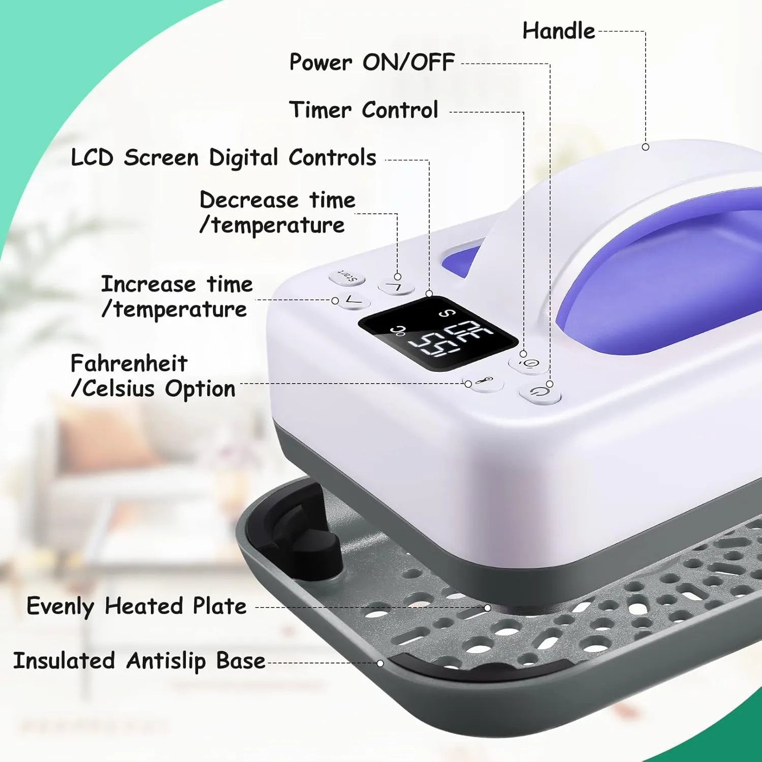 Heat Press Small Heat Press Machine for Heating Transfer, 7 × 4.8 inch Portable Easy Press Mini Heat Press for DIY T Shirts, Hats, Bags.etc(Blue)