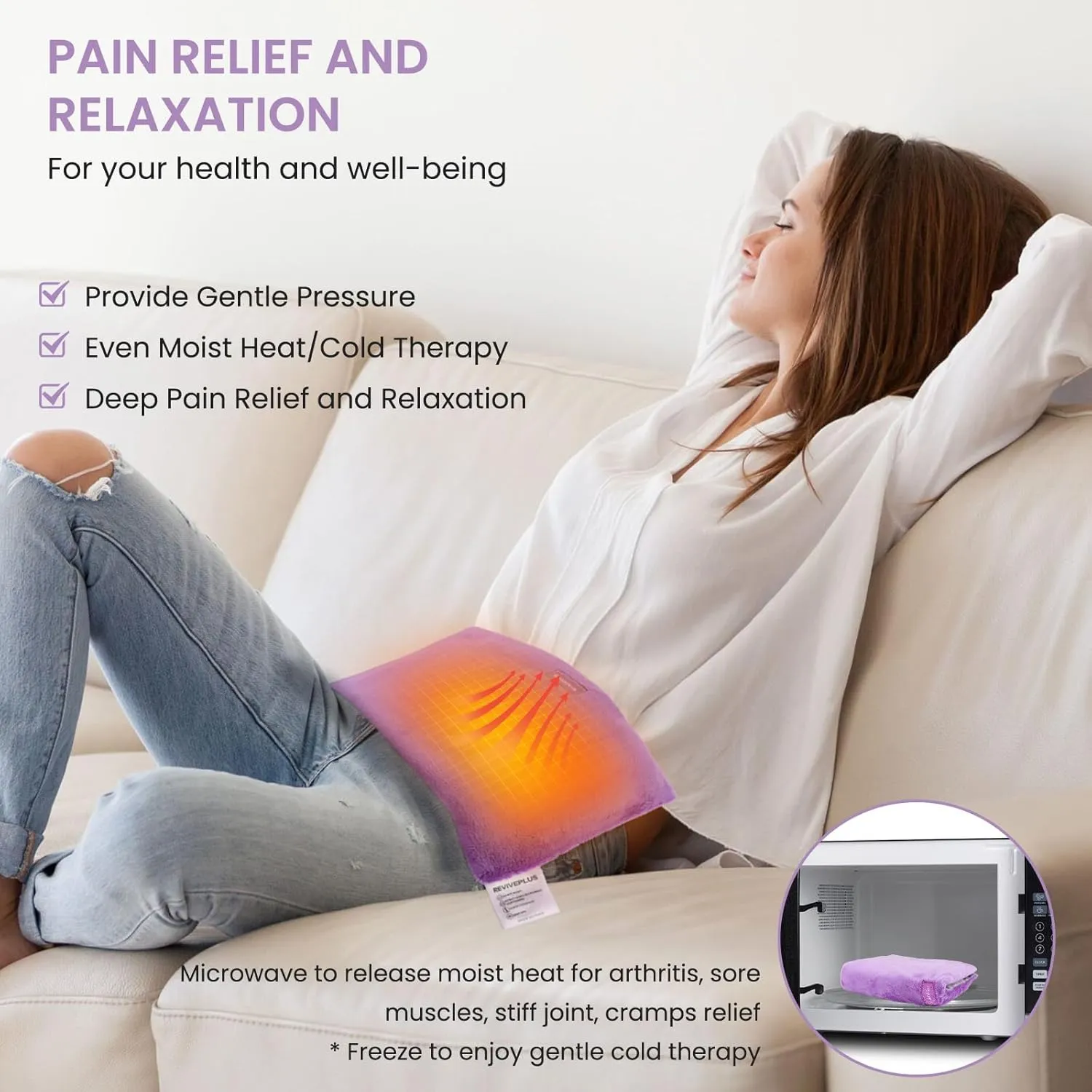 Heating Pad Microwavable for Pain Relief, 8 * 12.6" Microwave Heating Pads for Neck Shoulder, Back, Abdomen Cramps, Unscented Moist Hot Pack Warm and Cold Compress with Washable Cover