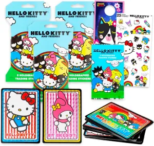 Hello Kitty Holographic Sticker 3 Pack - Bundle with 3 Hello Kitty Blind Bags Plus More | Sanrio Premium Collectible Holographic Character Cards for Kids
