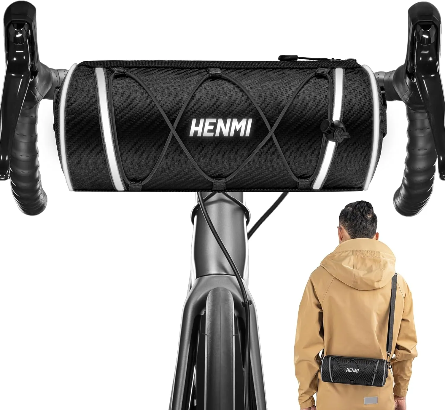 HENMI Bike Handlebar Bag 2.4L,Bicycle Front Bag with Shoulder Strap Bicycle Bag for Mountain Bike Road Bike eBike Cycling Travel