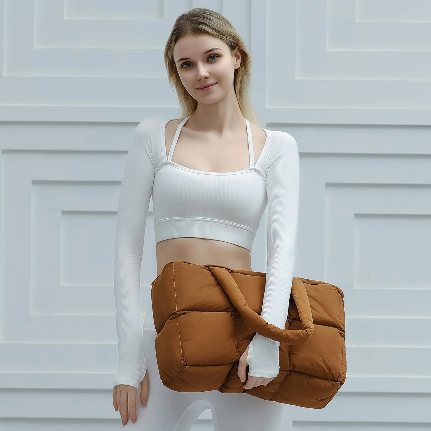Herald Puffer Tote Bag for Women, Large Quilted Puffy Handbag Lightweight Satchel Purse for Work Travel Gym Shop