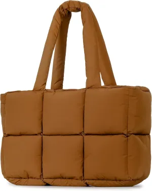 Herald Puffer Tote Bag for Women, Large Quilted Puffy Handbag Lightweight Satchel Purse for Work Travel Gym Shop